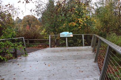 One of two overlooks with informative display – handrail does not impede view
